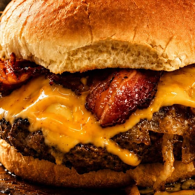 Beef Cheese Burgers with Fries No Bacon.