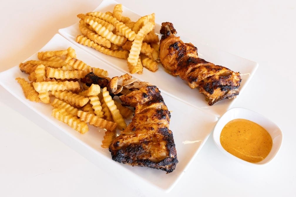 2 Spicy Tikka with Chick Fry Seasoned Fries.
