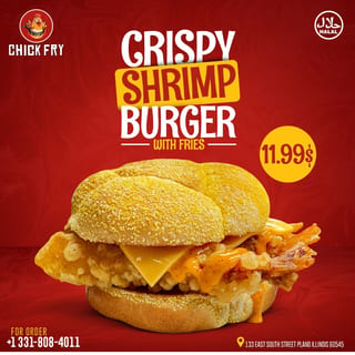 Crispy Shrimp Burger with Fries
