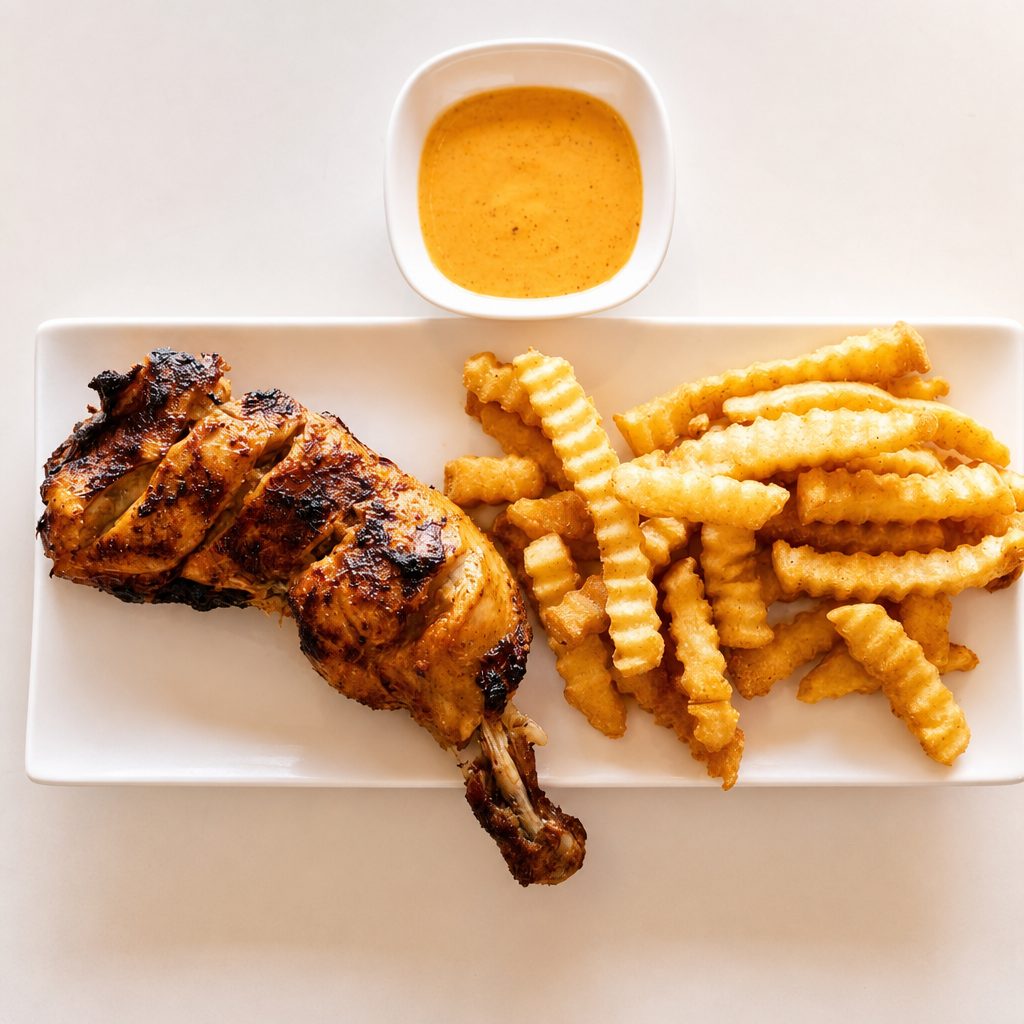 Spicy Tikka (Leg/Thigh) with Fries.