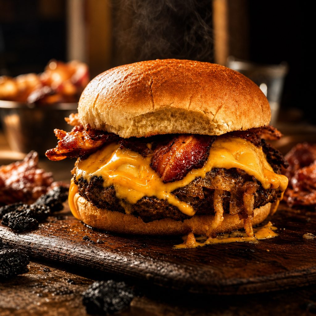 Bacon Cheese Burger With Fries.